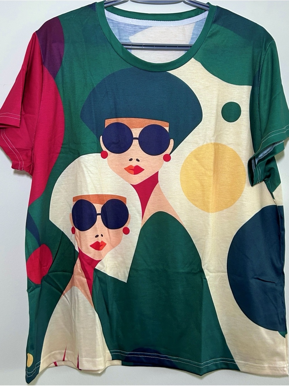 Mod girl Graphic Women’s Tee with Green & Cream Illustration